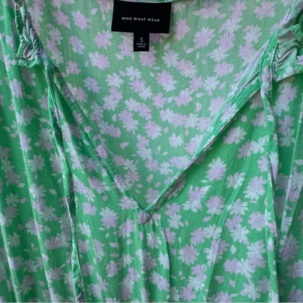 Spring Dress Who What Wear Trad Wife Small Green Floral Tiered Ruffle Prairie - Picture 3 of 6